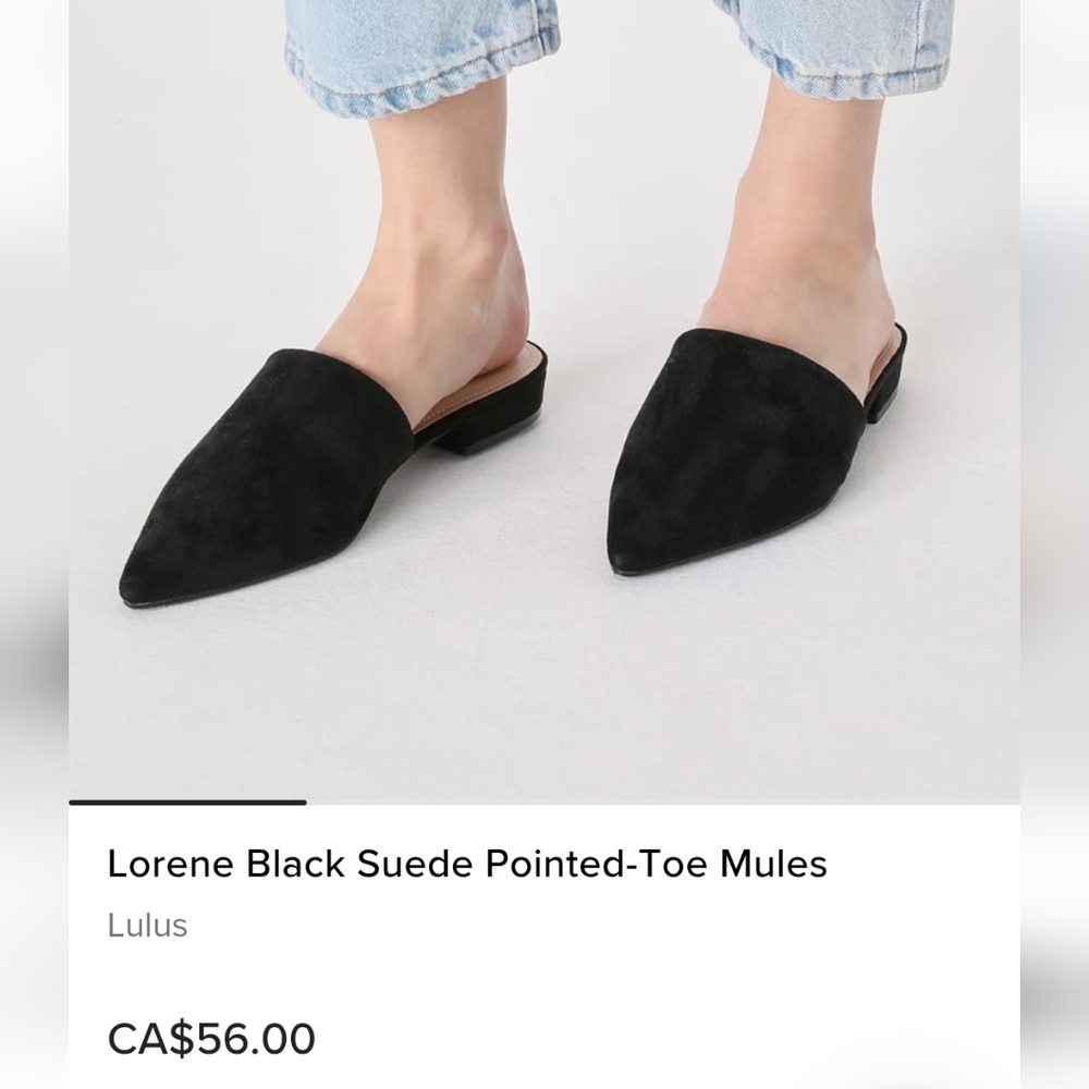 Lulu's Black Mules Size 7.5, Lorene Faux Suede Pointed-Toe